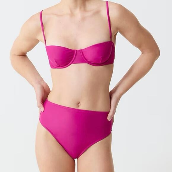 J. Crew Bright Pink Hallie Bikini Bottom Medium Vacation High Rise Beach Pool - Picture 1 of 11